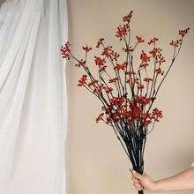 1pc/3pcs/6pcs, 85cm Multicolor Artificial Wild Berry Branches, Rustic Style Vase Filler, Living Room Dining Table Fireplace Decor, Artificial Berries Suitable For Winter Berries Christmas Holiday And Home Decoration, Berry Branches - Burnt Orange - View 3