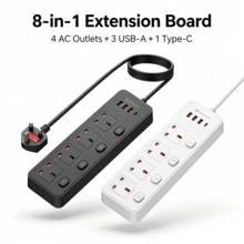 UK Standard 8-In-1 Power Strip Extension Cord, 4-Way UK 3-Pin Outlets With Independent Switches, USB Charging Ports, Multi-Outlet Power Strip, Suitable For Home, Office, Bedroom And Travel Use - UK Plug(220-240V) - View 7
