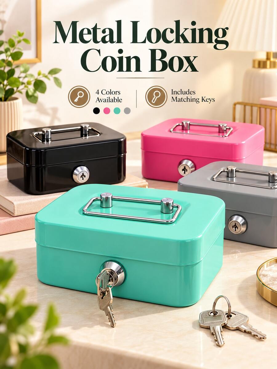 Metal Lock Storage Box Cash Box Adult Creative Portable Savings Box Small Key Storage Box Lockable Coin Box Metal Cash Storage Box With Key Lock Top Handle Metal Key Lock Storage Box Adult Coin Bank Coin Savings