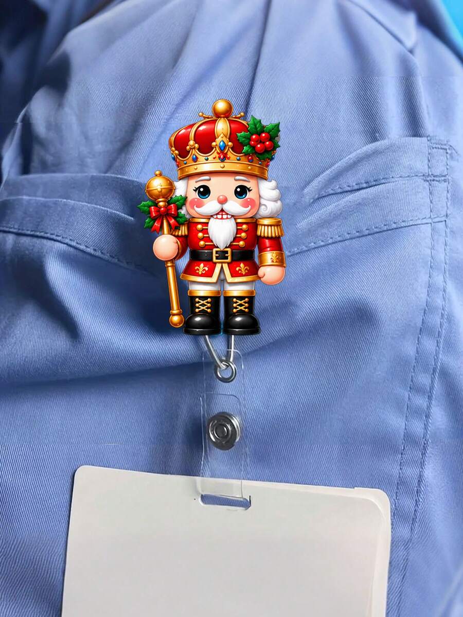 2D 平面聖誕胡桃夾子 ID 識別證套 - 可伸縮識別證夾,適用於護理師、醫學生、教師和辦公室職員 - PMMA 壓克力材質工作識別證夾 | 卡通聖誕士兵設計 | 節日護理師配件 | 聖誕季節、開學季、教師禮物、同事禮物 - 彩色 - 查看 1