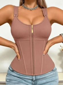 Women's Waist Shaping Waist Cincher, Postpartum Abdominal Compression Workout Vest, Gym Zipper & Hook-And-Eye Waist Shaping Belt - Rust Brown - View 1