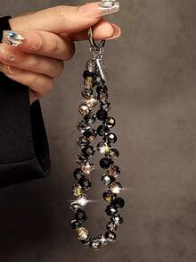 Colorful Mobile Phone Lanyard Chain Stylish Glitter Crystal Bead Pendant Keychain Jewelry Bag Accessories Sparkle Key Chains - Black - View 1