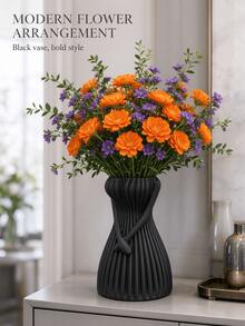 3D Printed Minimalist Vertical Striped Vase, Artistic Vertical Striped Decorative Vase, Matte White Multi-Purpose Flower Box (For Dried And Fresh Bouquets), Unique Decorative Vase, Matte White Multi-Purpose Flower Box (For Dried And Fresh Bouquets) - 1PC - View 3
