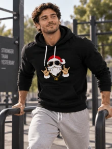 Men's Cool Cartoon Old Man Print Sports Sweatshirt, Drawstring Long Sleeve Casual Athletic Pullover Sweatshirt - Black - View 1