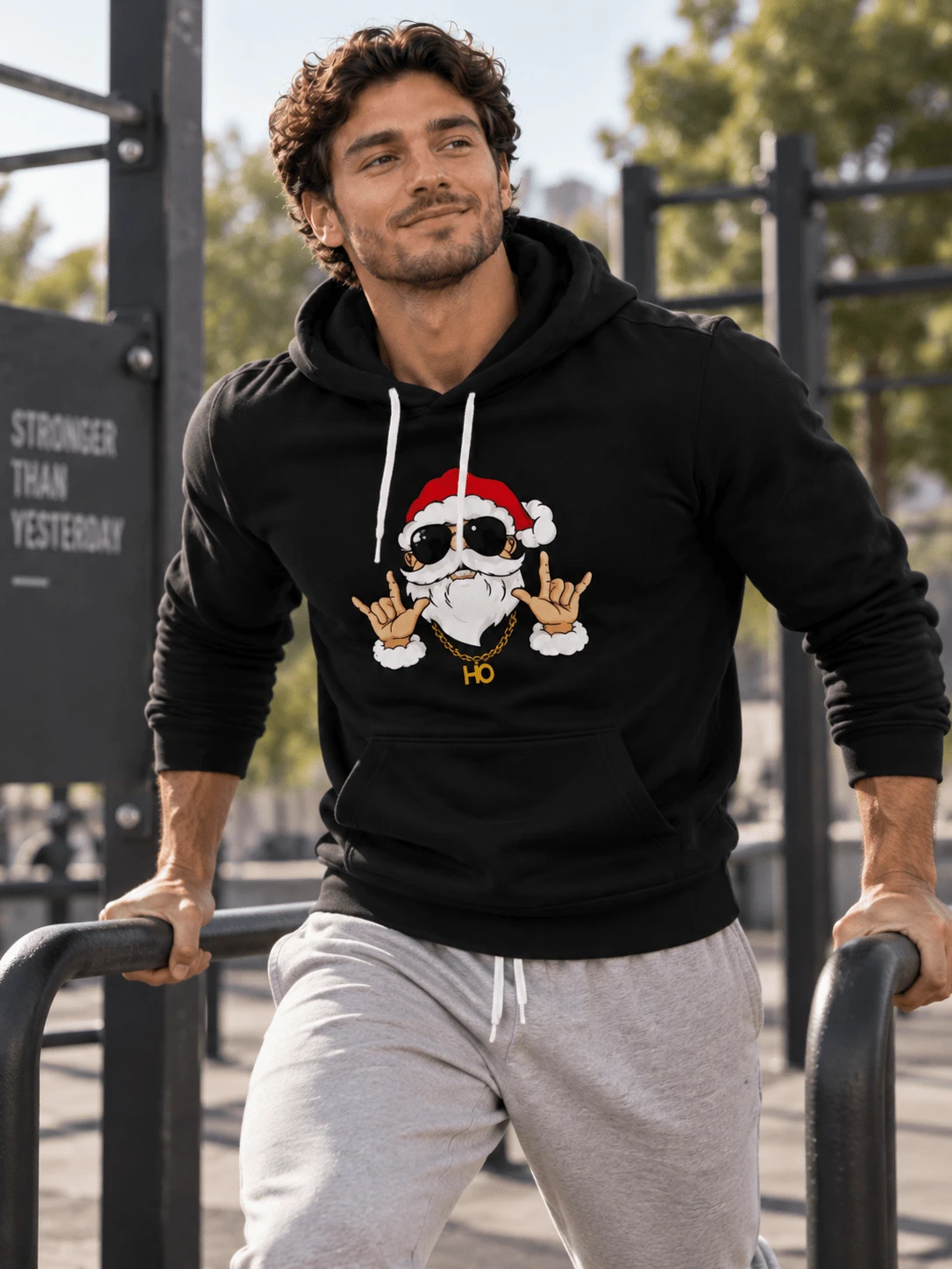 Men's Cool Cartoon Old Man Print Sports Sweatshirt, Drawstring Long Sleeve Casual Athletic Pullover Sweatshirt - Black - View 1
