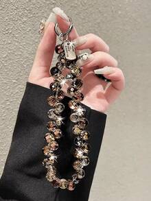 Colorful Mobile Phone Lanyard Chain Stylish Glitter Crystal Bead Pendant Keychain Jewelry Bag Accessories Sparkle Key Chains - Black - View 4