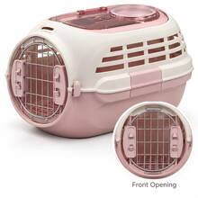 Cat And Small Pet Carrier Box With Carry Handle And Double Doors, For Car Journeys, Outings And Camping, Two Colours - Pink - View 3
