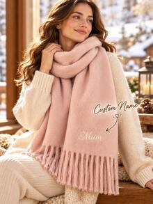 Customized Unisex Embroidered Solid Color Faux Cashmere Warm Scarf,Embroidered Floral Scarf Long Shawl With Tassel,Rich Colors,Vintage Style,Autumn/Winter Fashion,Christmas Gift - Multicolor - View 1