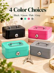 Metal Lock Storage Box Cash Box Adult Creative Portable Savings Box Small Key Storage Box Lockable Coin Box Metal Cash Storage Box With Key Lock Top Handle Metal Key Lock Storage Box Adult Coin Bank Coin Savings - Multicolor - View 3