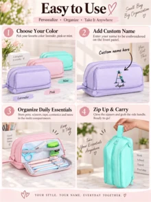1pc Customized Embroidered Makeup Bag, Semi-Transparent Visible Makeup Bag, Solid Color Personalized Makeup Bag, Skincare Storage Bag (Cosmetics Not Included) - Multicolor - View 4