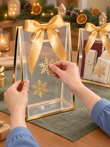 6pcs Transparent Gift Bags With Gold Trim, Satin Bows And Matching Snowflake Stickers, Reusable Clear PVC Tote Bags For Christmas, Wedding, Bridal Shower, Birthday, Party Favors And Luxury Gift Packaging - Gold - View 4