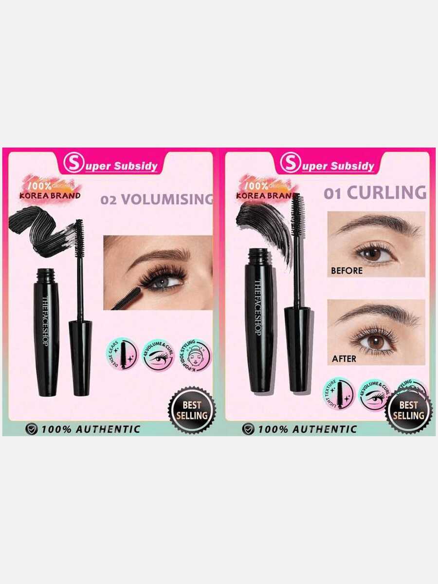 THE FACE SHOP Freshian Mascara Set 2 Pack (Memberi Volume + Memanjangkan), Tahan Air, Melengkungkan, Hadiah Makeup Mata Korea - MultiWarna - View 1