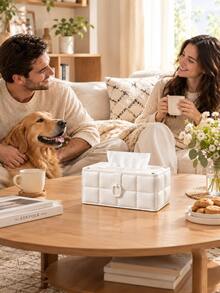 Minimalist Cream Style Tissue Box, Living Room Coffee Table Tissue Holder, Large Opening Moisture-Proof Desktop Multifunctional Tissue Storage Box, Nordic Luxury High-End Home Decor Ornament, Women's Aesthetic Taste Home Essential Highly Attractive Item - View 3