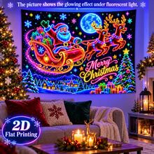 2D Flat Pattern, 1pc, Christmas Sleigh Tapestry, Neon Santa Claus And Reindeer Sleigh Design, Glows Under Fluorescent Light, Suitable For Wall Decor, Backdrop Or Party Decoration - Multicolor - View 7