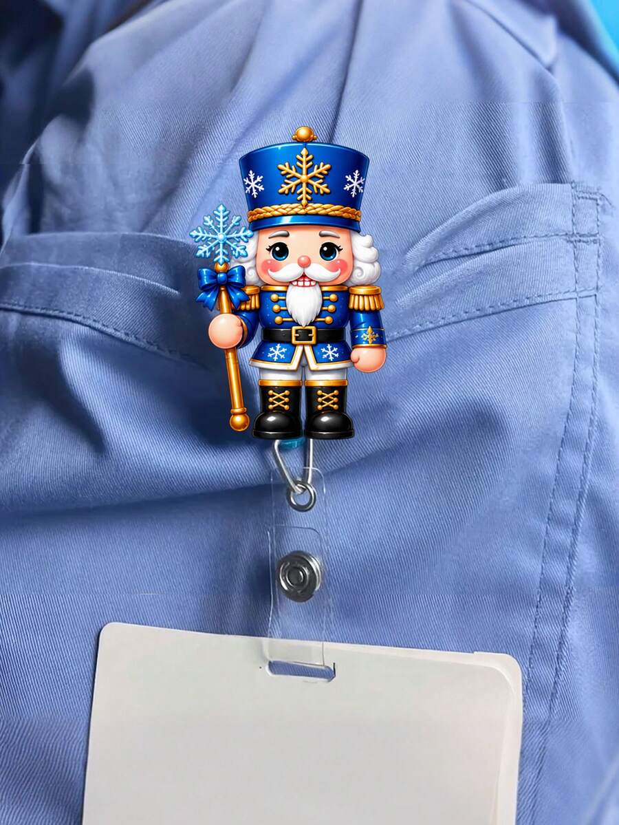 2D 平面聖誕胡桃鉗 ID 識別證套 - 可伸縮識別證夾,適用於護理師、醫學生、教師和辦公室職員 - PMMA 壓克力材質職場識別證夾 | 卡通聖誕士兵設計 | 節日護理師配件 | 聖誕季節、返校季、教師禮物、同事禮物 - 彩色 - 查看 1