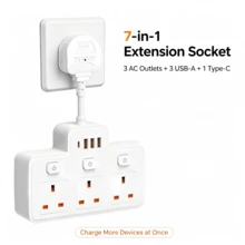 Wall-Mounted UK Plug Extension Socket, 3-Way UK 3-Pin Outlets With Independent Switches, USB Charging Ports, Wall-Mounted Power Adapter, Suitable For Desktop, Home And Office Power Expansion - UK Plug(220-240V) - View 10