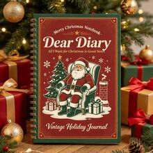 1PC Vintage Christmas Santa Pattern Spiral Notebook,Retro Holiday Journal Diary Notebook,Christmas Gift For Students,Women Girls Friends Family,Xmas Holiday Present For Note Taking Journaling Writing,Festive Decor School Office Stationery Gift - A - View 4