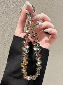 Colorful Mobile Phone Lanyard Chain Stylish Glitter Crystal Bead Pendant Keychain Jewelry Bag Accessories Sparkle Key Chains - Black - View 6