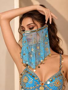 1pc Dance Performance Costume Veil Prop Belly Dance Accessory New Plum Blossom Gauze Face Mask Veil - Multicolor - View 2