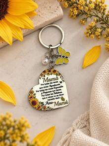 Keychain - Sunflower And Butterfly Pendant, Mother's Day Bag Charm - Multicolor - View 3