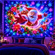 2D Flat Pattern, 1pc, Starry Sky Santa Claus Tapestry, Santa Claus, Snowflake, Gift Pattern, Glow Under Fluorescent Light, Wall Decor Background Cloth, Party Decoration - Multicolor - View 8