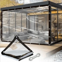 1pc Heavy Duty Clear Vinyl Waterproof Tarp - Waterproof & Windproof, With Extra Grommets And Rope, Suitable For Outdoor Use - Perfect For Patio, Porch Awning, Plant Cover And Camping - A - View 1