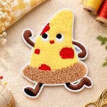 1 st söt broderad patch med pizzaskiva i tecknad stil, fin löpande pizza-applikation, dekorativ patch för jacka, ryggsäck, keps och kläder, DIY-dekoration - Multifärgad - Visa 7