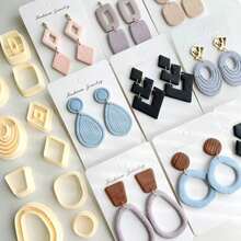 Autumn/Winter Asymmetrical Geometric Shape Polymer Clay Cutters, Suitable For Earring Making, Fan-Shaped Earring Clay Cutter, Flower-Shaped Clay Cutter, Polymer Clay Jewelry Pattern Making Set, Suitable For Beginners, DIY Earring, Necklace, Pendant, Brooch Cutting Tools - Multicolor - View 2