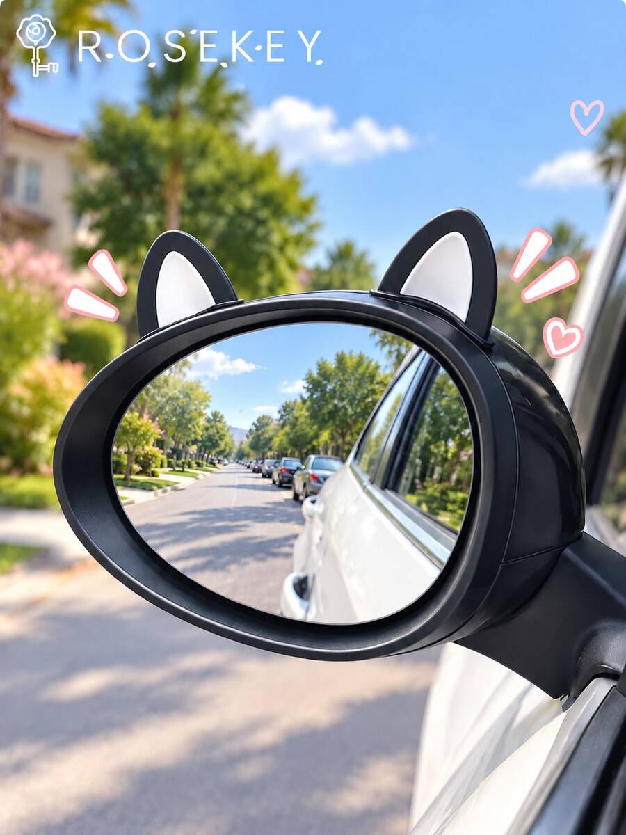 2/4pcs Cute Cat Ear Car Blind Spot Mirror, High Definition Wide Angle Convex Rearview Safety Mirror, Universal Car Accessory, Suitable For Women Girls SUV Sedan - A - View 1