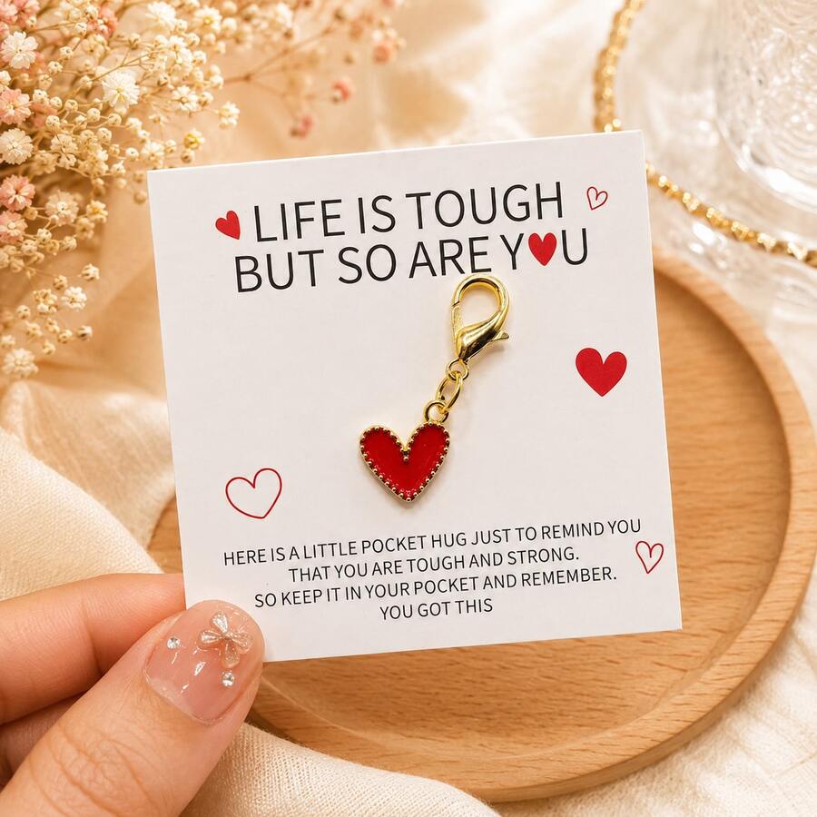 30pcs / 20pcs / 10pcs / 2pcs | Red Heart Keychain With Greeting Card, Cute Bag Charm, Heartwarming Gift (For Her), Fashionable And Delicate Small Accessory, Party Favor, Gift For Friends, Classmates Or Best Friends To Hang On Keys Or Backpack - Heart-shaped Encouragement Keychain Gift - View 1