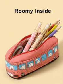 1 buah Tempat Pensil Kanvas Bus Lucu untuk Anak-anak, Termasuk 2 Pensil Mekanik Acak, Tas Penyimpanan Mobil Kartun Kapasitas Besar, Pengatur Perlengkapan Sekolah, Kembali ke Sekolah - MultiWarna - View 3