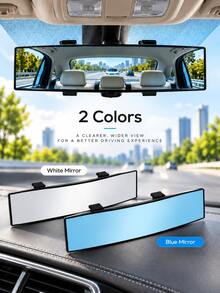 29cm Panoramic Wide-Angle Convex Clip-On Interior Rearview Mirror, Transparent Or Blue Lens, ABS Frame Extension Mirror, Universal Car Interior Accessory For Sedan, SUV, Truck, Wide Rear Window, Back Seat And Blind Spot View - A - View 10