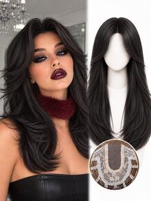 Women's Hair Topper, Suitable For Thin Hair, 18 Inch Straight Synthetic Hair Piece, Upgraded Lace Base, 4 Clips For Secure Wear, Adds Volume And Covers Thinning Crown, Black - Black - View 9