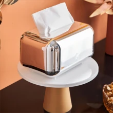 1pc Luxury Vintage Electroplated Tissue Box, Creative Desktop Storage Organizer For Home Living Room - Multicolor - View 9