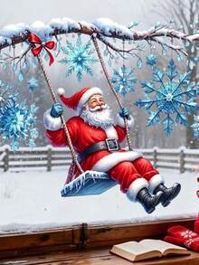 1pc Santa Claus Swinging Static Glass Sticker, Glass Decal, Double-Sided Visible Reusable Sticker, Ice Snowflake Frost Branch Pattern, Christmas Decoration, Suitable For Kitchen, Boutique, Store Display Window, Indoor And Outdoor Christmas Holiday Decor - one-size - View 4