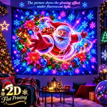 2D Flat Pattern, 1pc, Starry Sky Santa Claus Tapestry, Santa Claus, Snowflake, Gift Pattern, Glow Under Fluorescent Light, Wall Decor Background Cloth, Party Decoration - Multicolor - View 1
