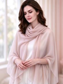 1pc Women's Polyester Solid Color Long Scarf Large Shawl Decorative Scarf, Casual Polyester Fiber, Winter Women's Accessory, Pink Scarf - Baby Pink - View 4