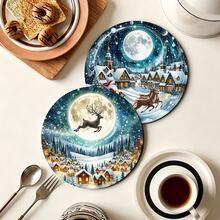 6/420pcs, Coasters, Christmas Night Sleigh Print Coasters, Non-Slip Rubber Backing, Strong Absorbency, Suitable For Holiday Table Decor, Compatible With Coffee Bar, Office, Study, Beautiful And Practical, With Soft Rubber Non-Slip Backing Design, Party Table Coasters, Holiday Decoration Supplies, Home Small Gifts - XYBD59 - View 6
