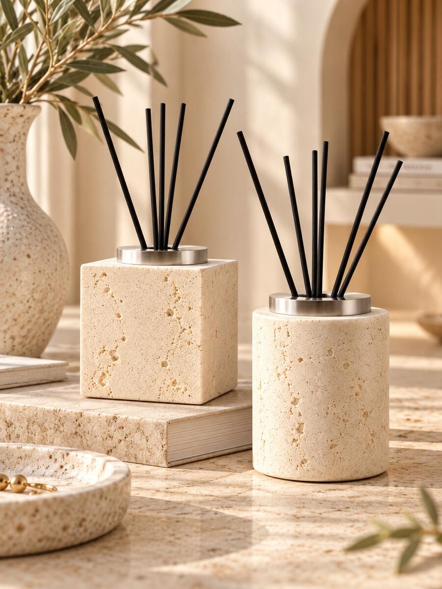 Wabi-Sabi Style Hollow Reed Fragrance Diffuser Bottle, Spotted Texture Aroma Container, Home Desktop Decor Diffuser, Tabletop Centerpiece Ornament - Stone Aroma Diffuser Bottle - View 1