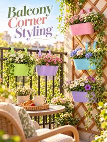 1pc Metal Bucket Planter - Vintage Wall-Mounted Flower Pot, Suitable For Balcony, Garden Decor, Indoor And Outdoor Use - Oval Planter - View 5