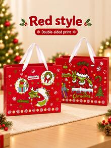 The Grinch Set Pembungkus Kado Natal, Tas Kado Liburan dengan Pegangan Tali, Tersedia Gaya Merah dan Hijau, Termasuk Kertas Pembungkus, Kartu Ucapan dengan Amplop dan Stiker, Perlengkapan Pengemasan Kado untuk Hadiah, Permen, Camilan, dan Suvenir Pesta. - J-Beraneka Warna - View 3