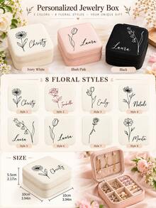8pcs Customized Handwritten Name Line Daisy Rose Tulip Design Jewelry Box, Fashionable Women's Gift Artificial Leather Multi-Compartment Portable Earring Ring Storage Organizer With Zipper, Suitable For Travel, Camping, Holidays, Mother's Day Gift, Birthday Gift - Multicolor - View 5