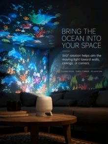 Dynamic Rotating LED Projector Light 360° Rotating Ocean Projection Night Light Birthday Christmas Gift Bedroom Party Home Atmosphere Lamp - White - View 5