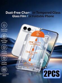 2 Buah Pelindung Layar Kaca Tempered Bebas Debu HD Jernih Pemasangan Satu Langkah Film Layar Anti Gores Dengan Baki Penyelarasan Kompatibel Dengan iPhone Duo 18Promax 17Promax 18pro 17pro 16 15 14 13 12 11 - Clear - View 2