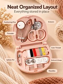 Modern Plastic Mini Sewing Kit, Portable Compact Storage Box With Colorful Thread, Needles, Scissors, Pins, Buttons And Threader, Handmade Sewing Clothing Repair Supplies, Suitable For Home, Travel, Dorm, Handbag, Daily Use, Autumn/Winter Thanksgiving/Christmas Gift - Multicolor - View 8