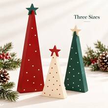 Wooden Christmas Tree Tabletop Decor Set, Polka Dot Triangle Tree Figurines With Star Topper, Freestanding Rustic Wood Christmas Ornaments For Mantel Shelf Table Holiday Decoration - View 6