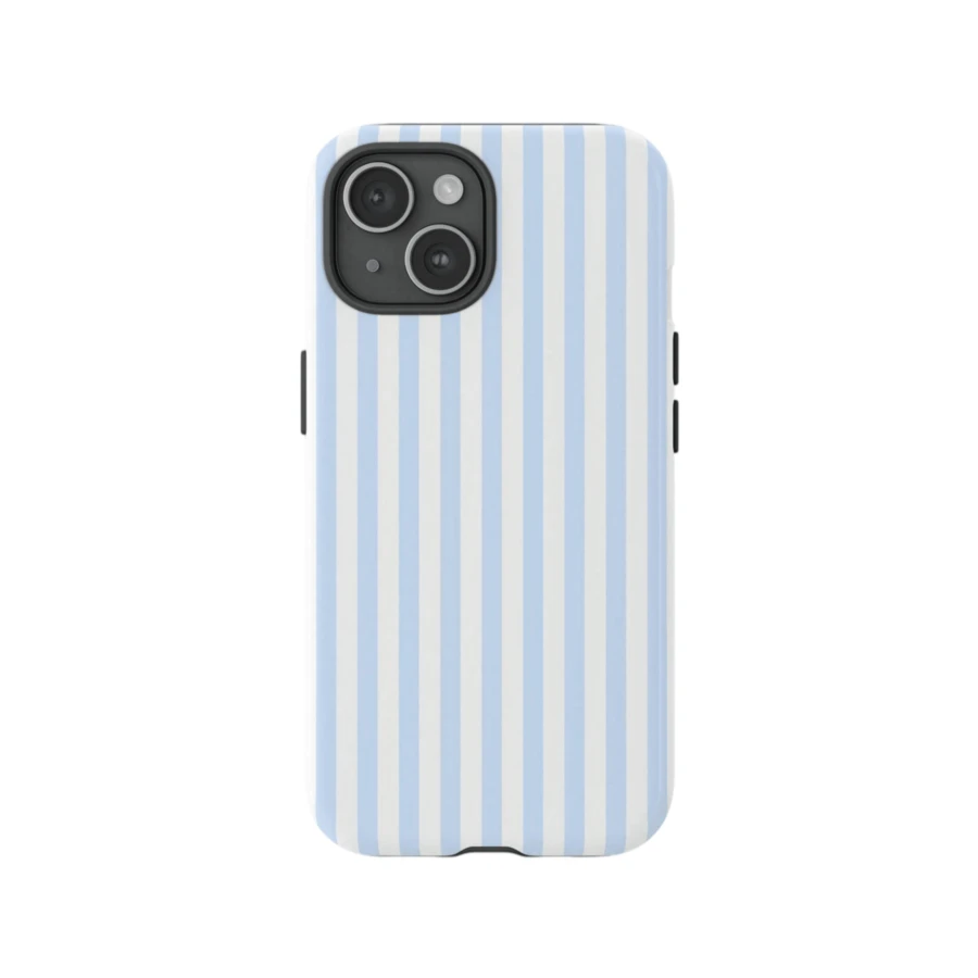 White Blue Striped Pattern Fashion Light Blue & White Striped Phone Case Compatible With IPhone 17, 16, 15, 14, 13, 12, 11 Pro Max Spring - Baby Blue - View 1