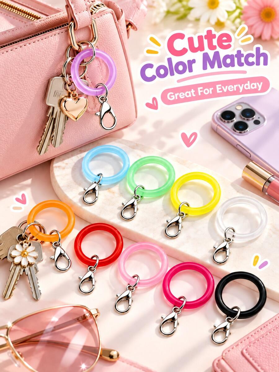 Vibrant Plastic Key Rings Easy Open Multi-Color Lightweight Lobster Clasp Key Chain, DIY Jewelry Making Bag Pendant Handmade Crafts, Detachable Key Chain Accessories, Holiday Handmade Craft Materials - Multicolor - View 1