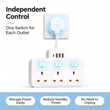 Wall-Mounted UK Plug Extension Socket, 3-Way UK 3-Pin Outlets With Independent Switches, USB Charging Ports, Wall-Mounted Power Adapter, Suitable For Desktop, Home And Office Power Expansion - UK Plug(220-240V) - View 5