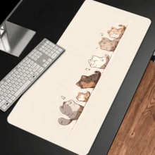 Cute Cartoon Singing Cat Pattern Extra Large Extended Mouse Pad, Non-Slip Rubber Bottom Gaming Desk Mat; Beige Background With Musical Notes And Round Cute Cat Warm Illustration Print; Stitched Edge Waterproof Keyboard Desk Mat; Suitable For PC Laptop Gamers And Home Office Decor Large Size Desk Mat (Ideal Gift) - View 4